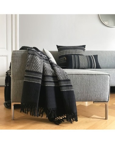 Coussin en coton natif rayé noir 35x65