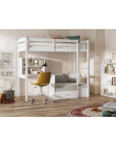 Lit mezzanine pin blanc 90 x 200 cm