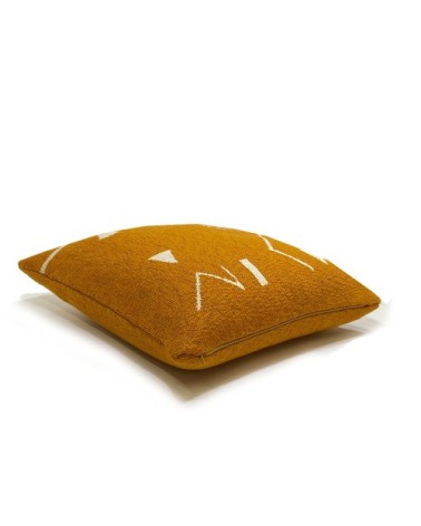 Coussin tricoté jaune 50x50