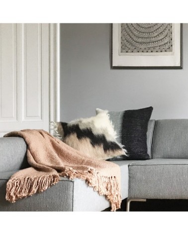 Coussin 100% laine rose et noir 50x50