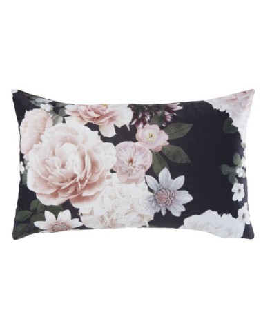 Coussin en velours noir et rose motif imprimé floral 30x50