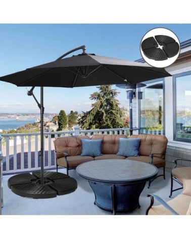 Lot de 4 dalles pour parasol à lester hdpe aspect rotin noir