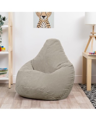 Pouf poire enfant à dossier haut velours côtelé beige galet