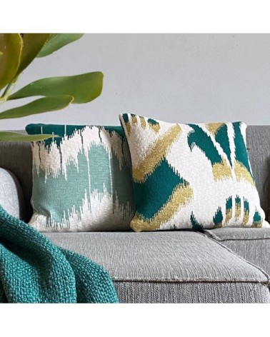 Coussin ikat tricoté vert 50x50