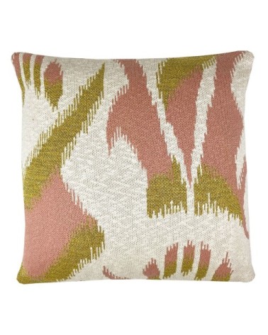 Coussin ikat tricoté rose 50x50