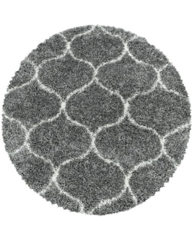 Tapis rond à poils longs et motifs alhambra gris 80x80cm