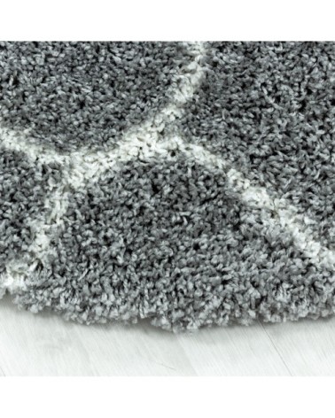 Tapis rond à poils longs et motifs alhambra gris 80x80cm