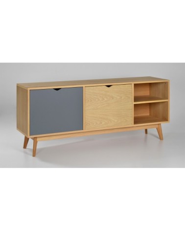 Meuble TV design 2 portes chêne porte gris souris