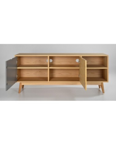Meuble TV design 2 portes chêne porte gris souris