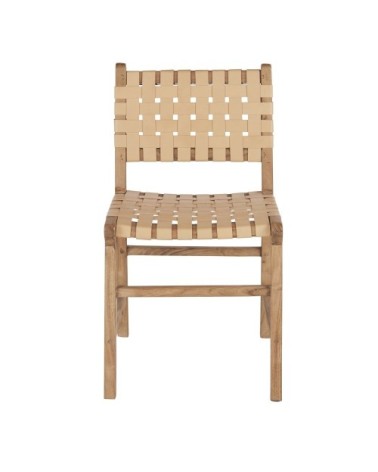 Chaise en cuir de buffle caramel et bois de manguier et acacia