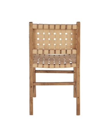 Chaise en cuir de buffle caramel et bois de manguier et acacia