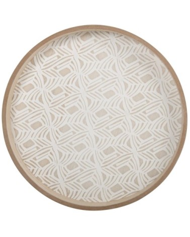 Plateau rond beige et blanc