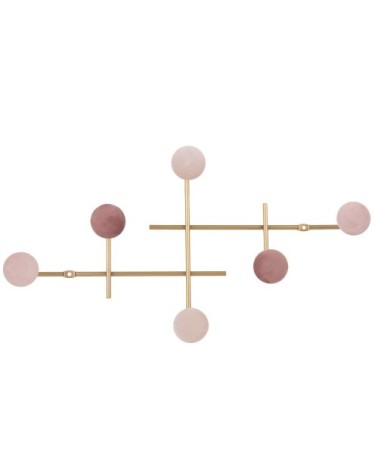 Patère 6 crochets en métal doré et velours rose
