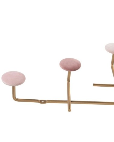 Patère 6 crochets en métal doré et velours rose