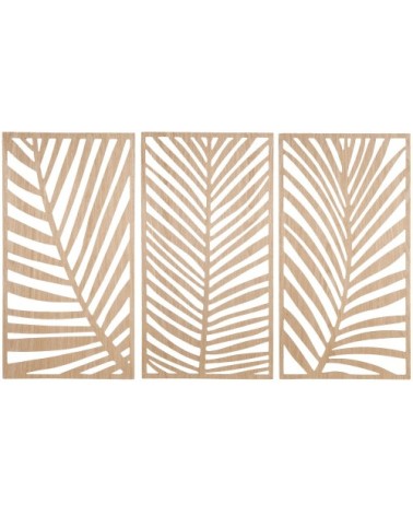 Tryptique décoration murale feuilles en bois 105x65