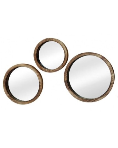 Set de 3 miroirs décoratifs ronds en bois