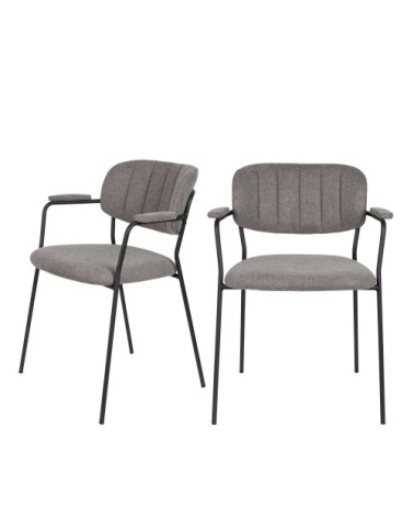 Lot de 2 chaises avec accoudoirs et pieds noirs gris
