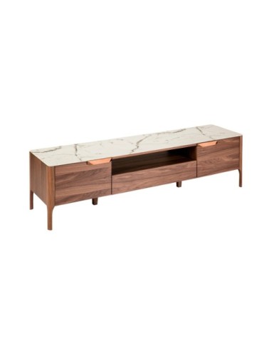 Meuble TV en noyer et porcelaine blanc