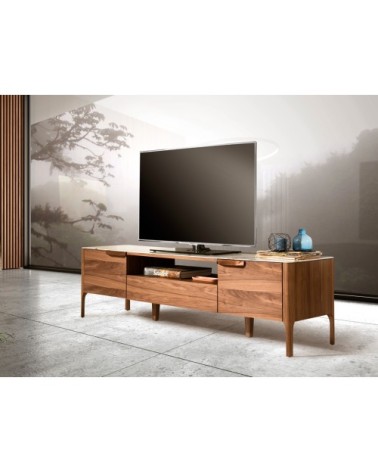 Meuble TV en noyer et porcelaine blanc