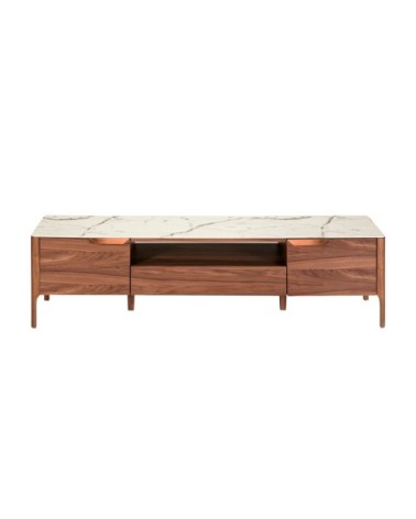 Meuble TV en noyer et porcelaine blanc