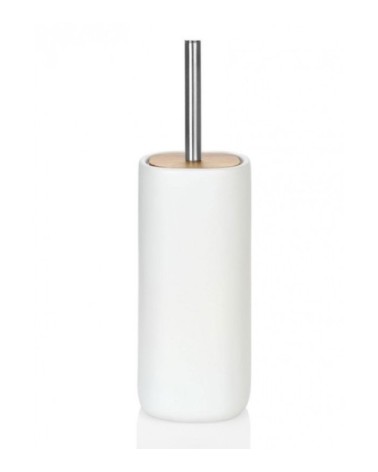 Brosse WC en céramique blanche et acacia