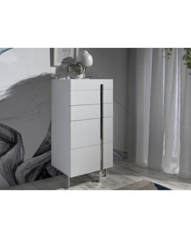 Chiffonnier en bois blanc et acier