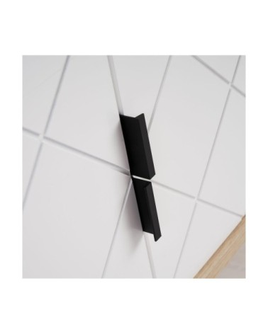 Meuble de télévision bois et blanc 2 portes losanges 110x39x48,5cm