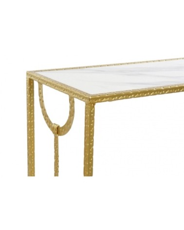 Set de 2 Consoles métal doré et plateaux marbre - 110x32.5x83.5cm