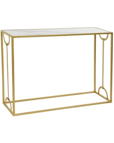 Set de 2 Consoles métal doré et plateaux marbre - 110x32.5x83.5cm