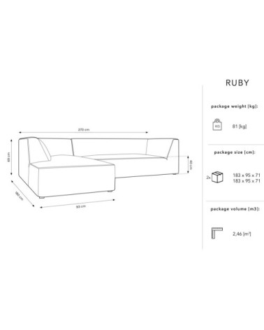 Canapé d'angle gauche 4 places en tissu velours beige