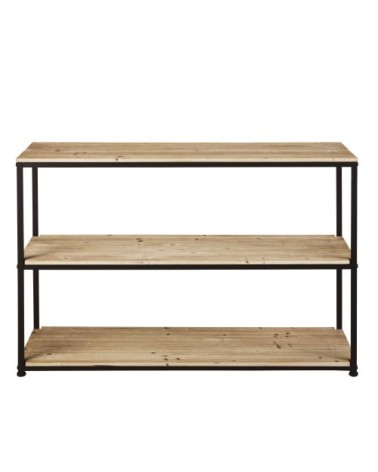 Console industrielle en bois de sapin massif et métal noir