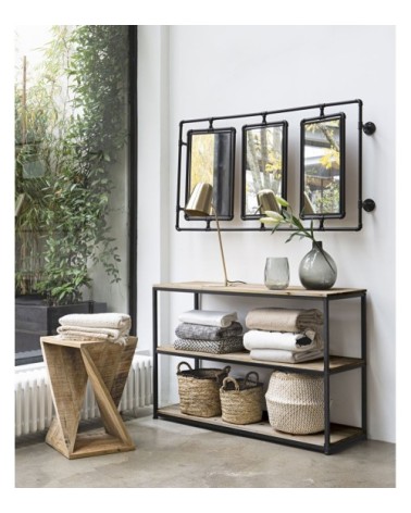 Console industrielle en bois de sapin massif et métal noir