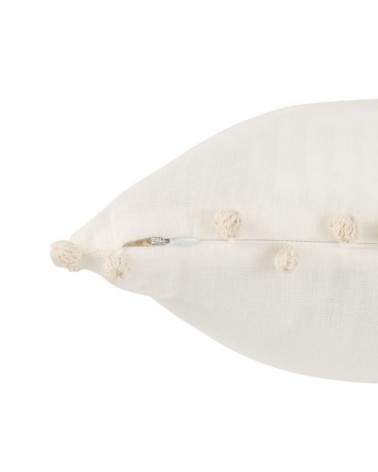Housse de coussin en lin blanc à pompons 40x40