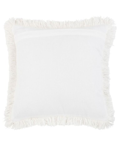 Housse de coussin en coton motifs graphiques et franges écrus et beiges 40x40