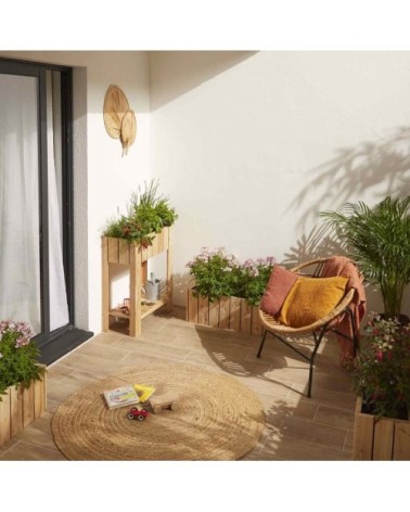 Jardinière sur pieds en bois mélèze beige 66 x 30 x 78 cm