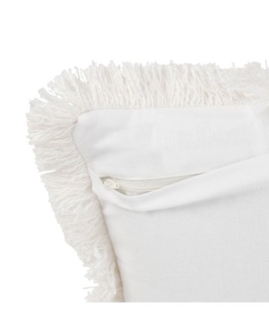 Housse de coussin en coton motifs graphiques et franges écrus et beiges 40x40