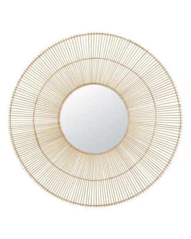 Miroir rond en rotin beige D129