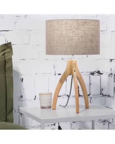 Lampe tripode bambou et lin naturel gris H54cm