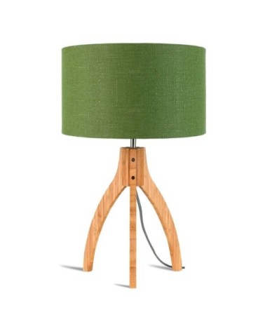 Lampe tripode bambou et lin naturel vert H54cm