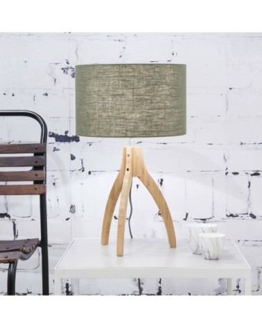 Lampe tripode bambou et lin naturel vert H54cm