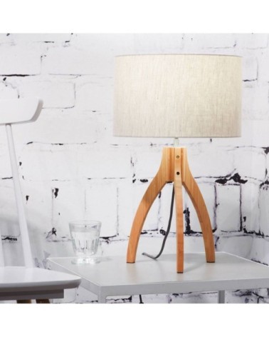 Lampe tripode bambou et lin naturel beige H54cm