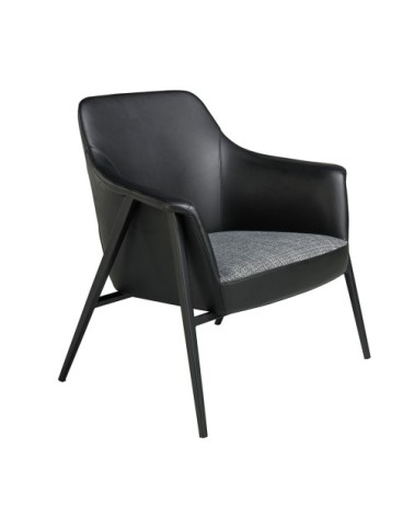 Fauteuil en tissu et croûte de cuir noir