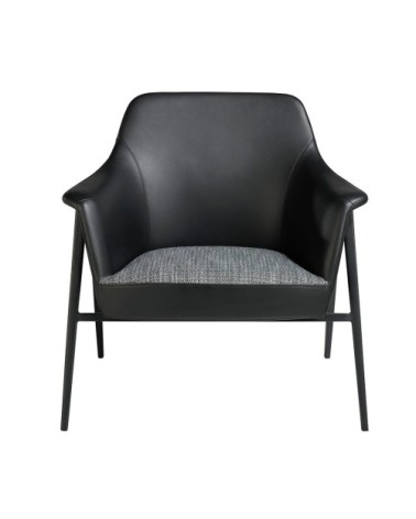 Fauteuil en tissu et croûte de cuir noir