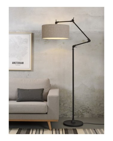 Lampadaire en fer abat-jour en lin lin clair, h. 190cm