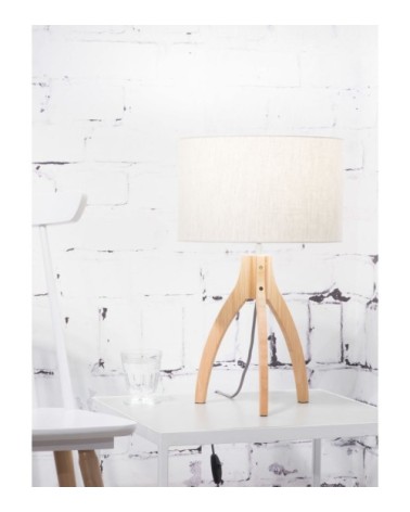Lampe de table bambou abat-jour lin blanc, h. 54cm