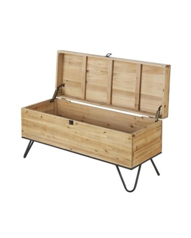 Malle en bois de sapin et métal noir 92x44