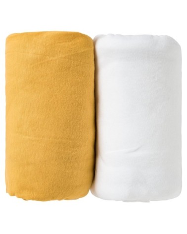 Lot de 2 draps housse bébé en coton jaune et blanc 70x140 cm
