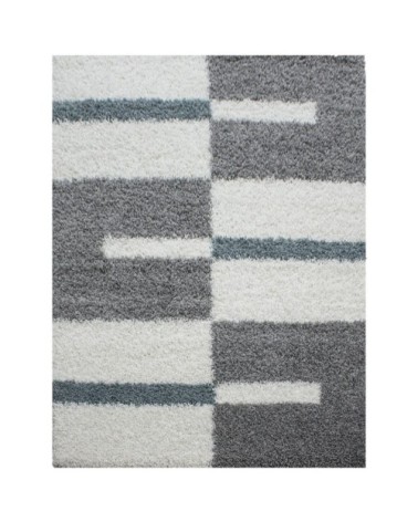 Tapis shaggy à motifs traits gris et turquoise 120x170cm