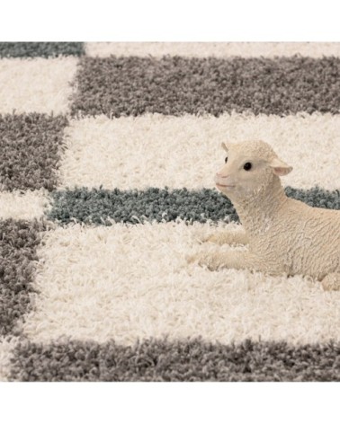 Tapis shaggy à motifs traits gris et turquoise 120x170cm