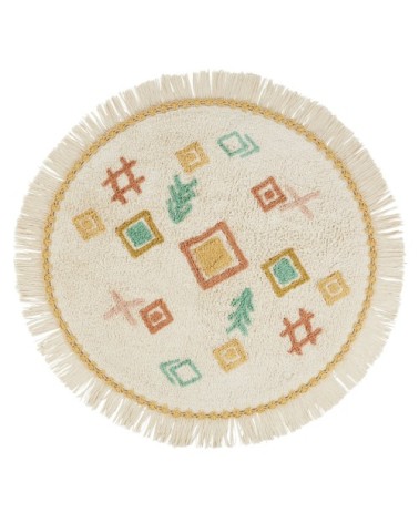 Tapis rond tufté motifs berbères à franges 120